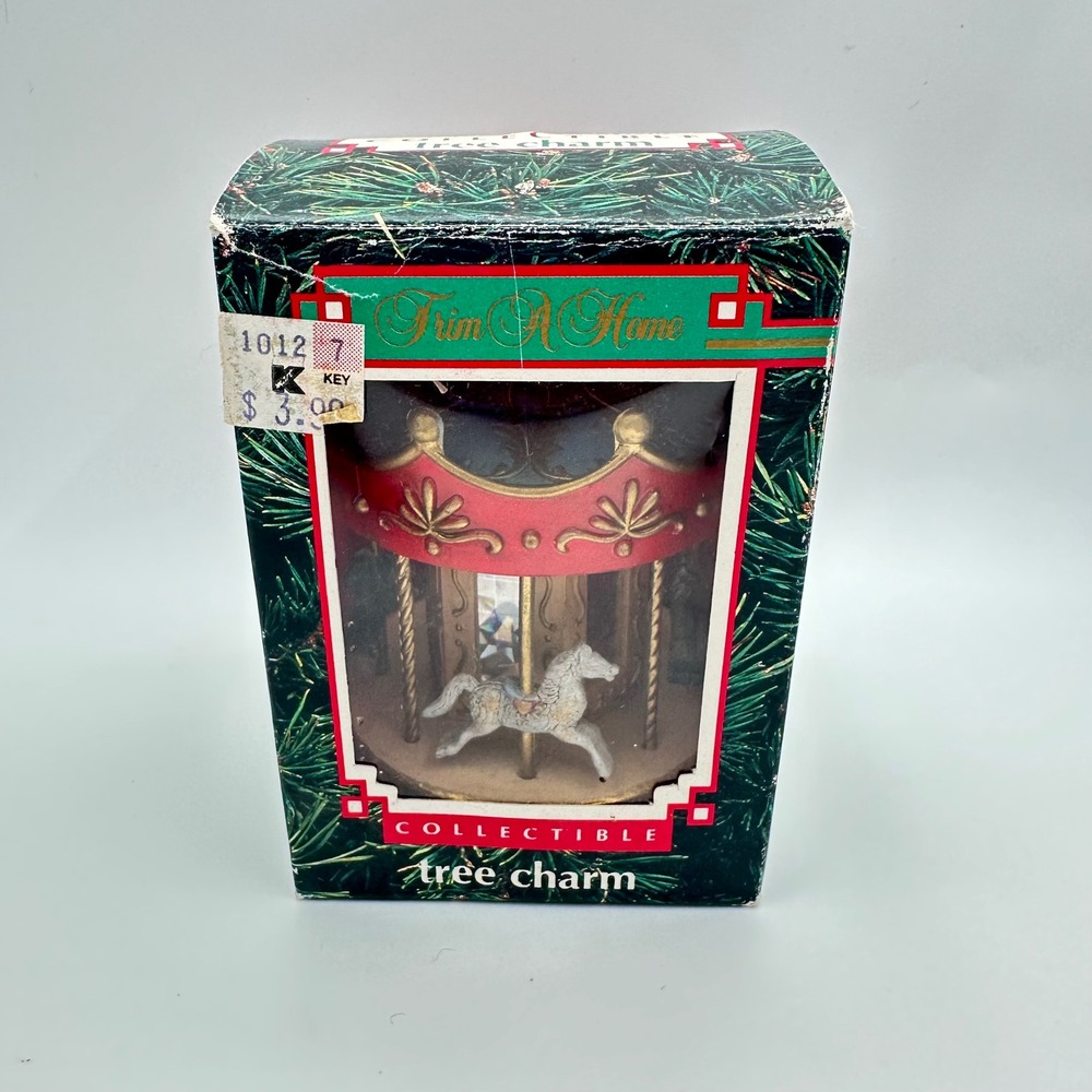 Vintage Trim A Home Collectible Carousel Horse Tree Charm Ornament Red Blue Gold